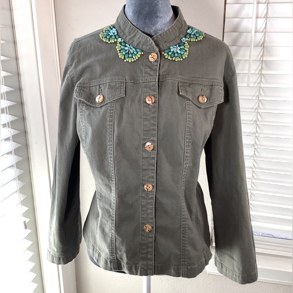 Ruby Rd Army Green Beaded Jacket Size 14 - Picture 3 of 9